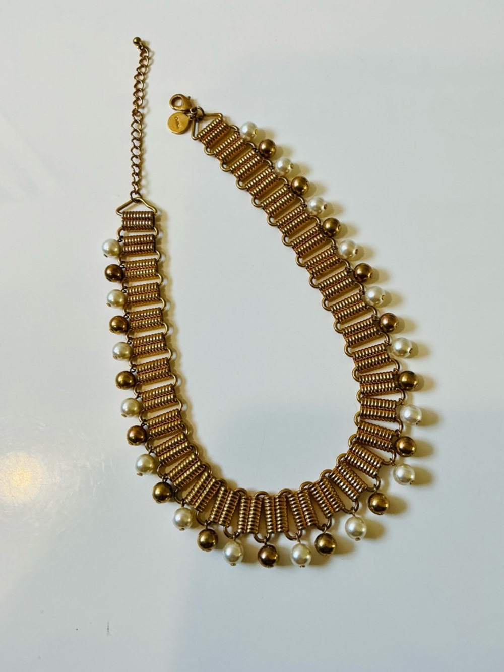 VTG QVC Gold & Pearl Fringe Choker Necklace Casual Cocktail Bib Collar Lightwe - Picture 13 of 14